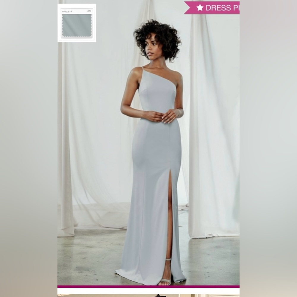 Amsale Sloane bridesmaid dress in color new ice